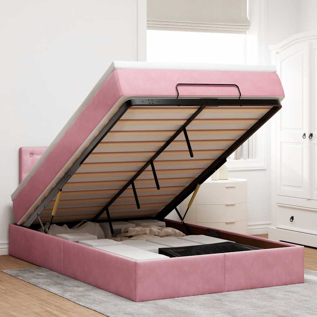Ottoman-Bett mit Matratze Rosa 120x190 cm Samt