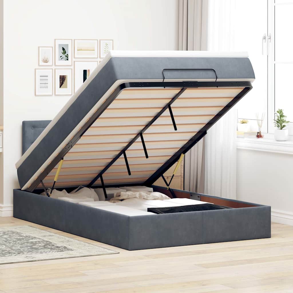 Ottoman-Bett mit Matratze Dunkelgrau 120x200 cm Samt