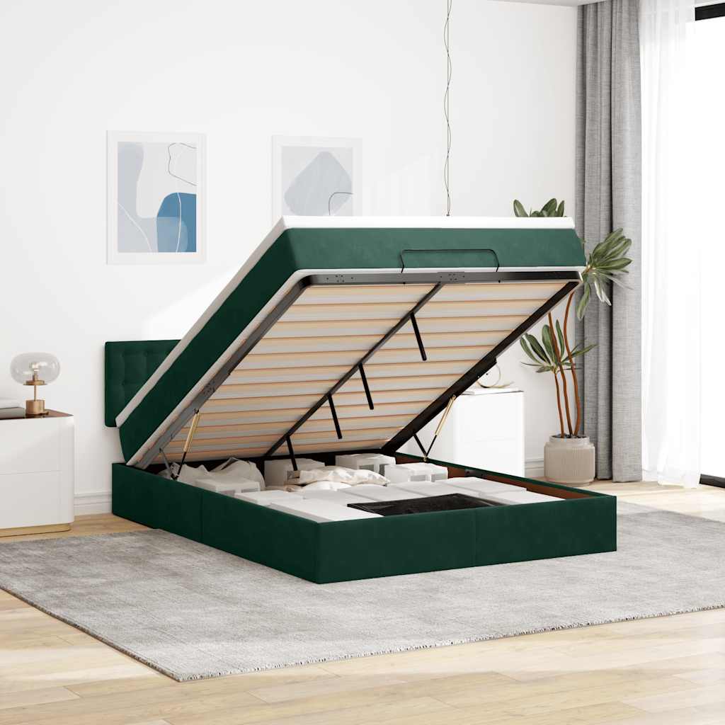 Ottoman-Bett mit Matratze Dunkelgrün 140x190 cm Samt