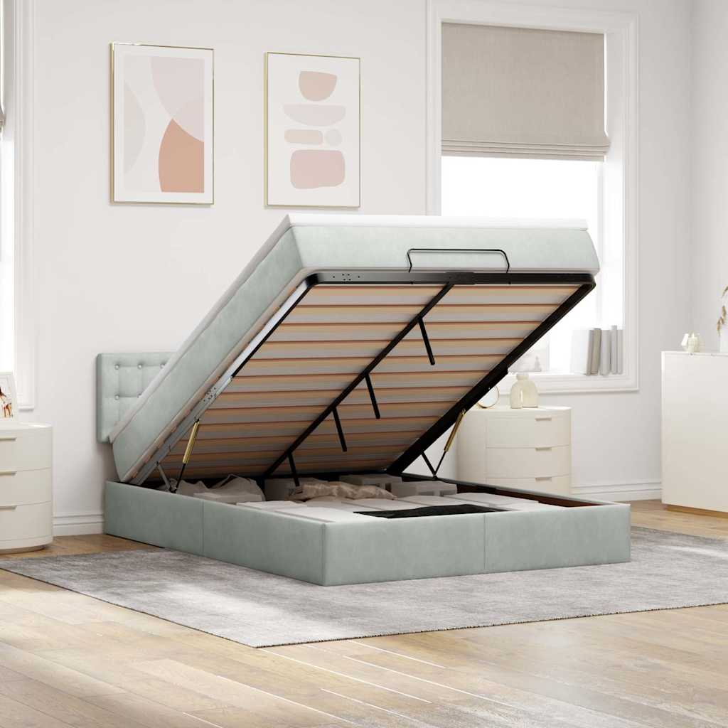 Ottoman-Bett mit Matratze Hellgrau 140x200 cm Samt