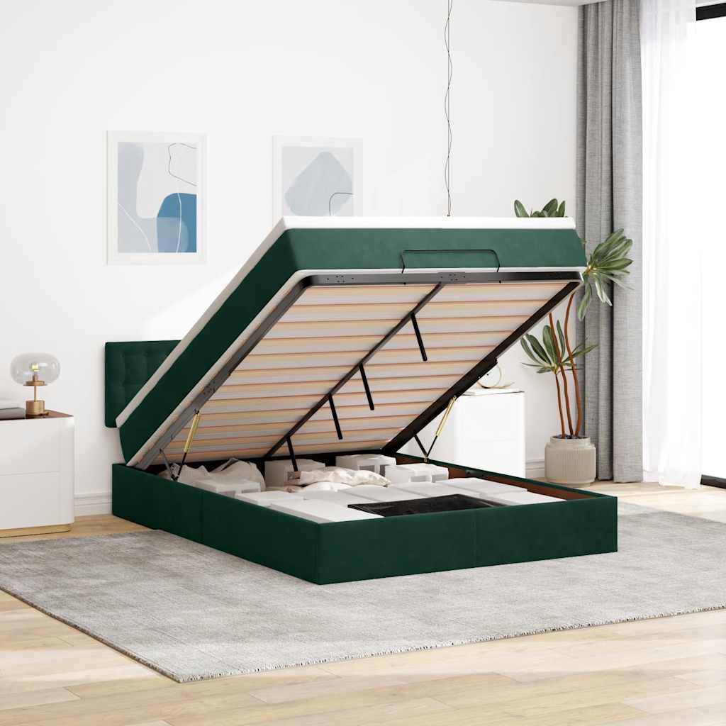 Ottoman-Bett mit Matratze Dunkelgrün 140x200 cm Samt