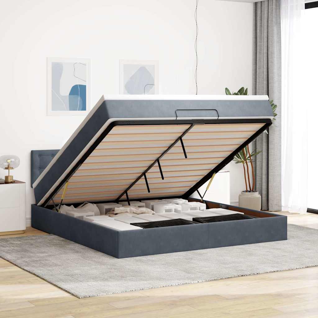 Ottoman-Bett mit Matratze Dunkelgrau 160x200 cm Samt
