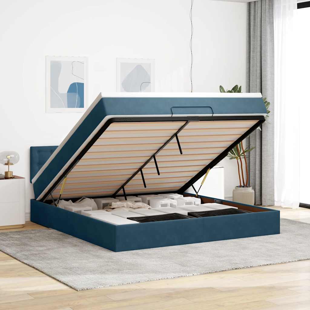 Ottoman-Bett mit Matratze Dunkelblau 180x200 cm Samt