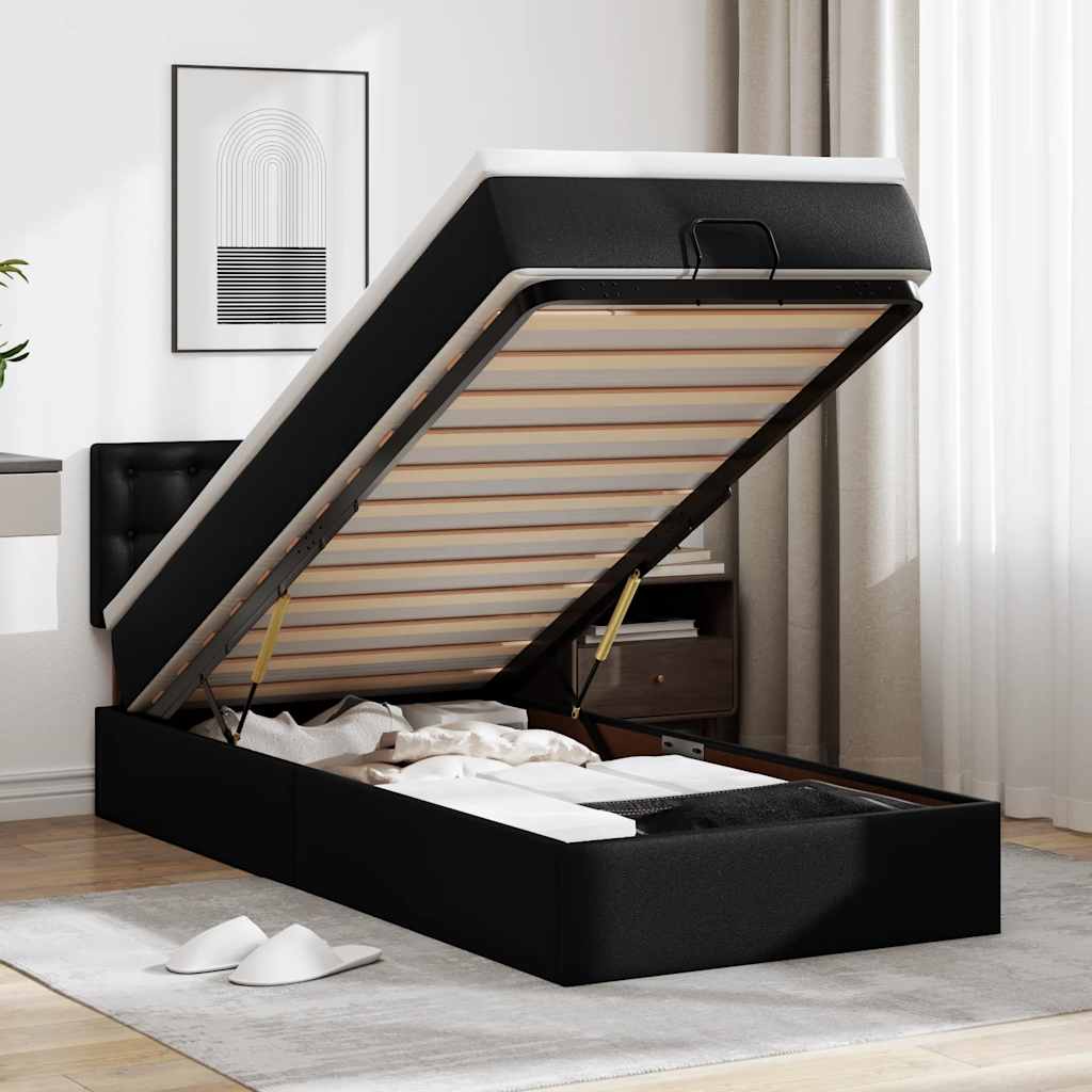 Ottoman-Bett mit Matratzen & LEDs Schwarz 80x200 cm Kunstleder