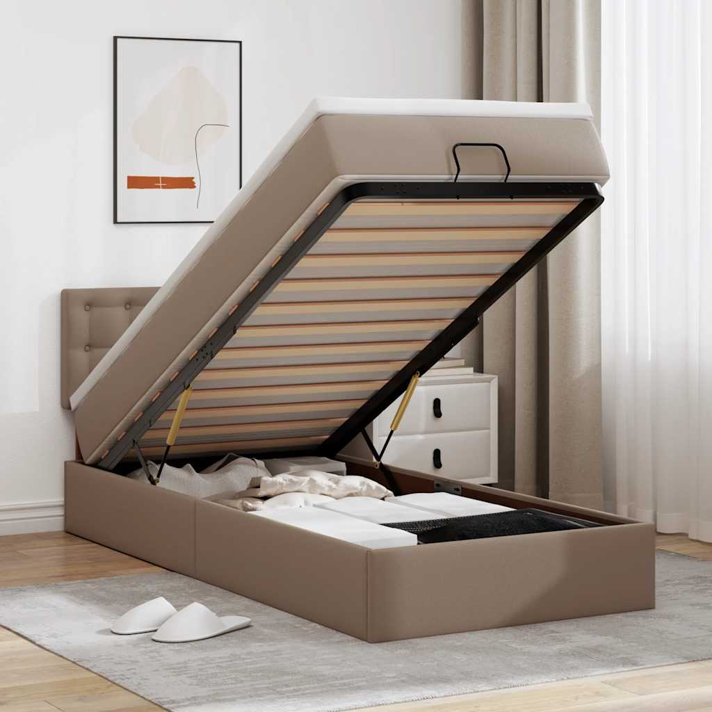Ottoman-Bett mit Matratzen & LEDs 90x190 cm Kunstleder