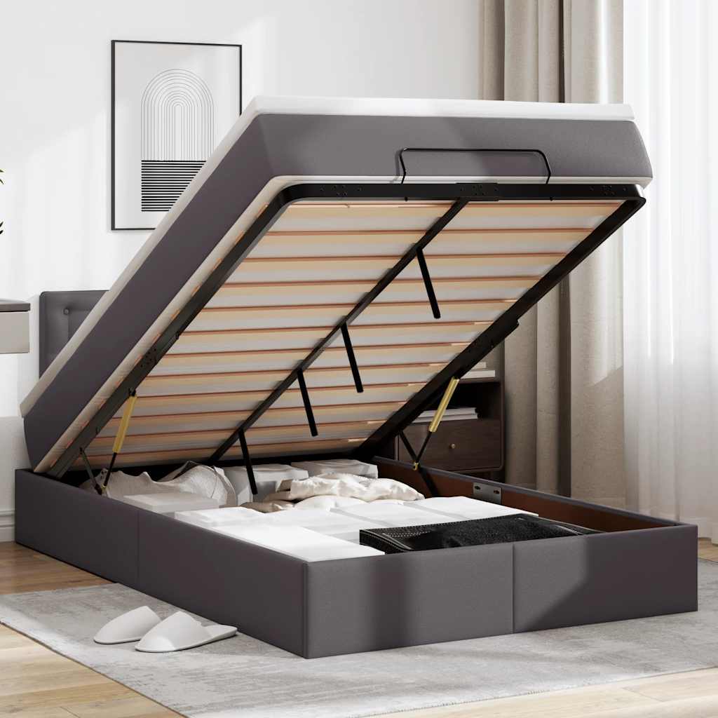 Ottoman-Bett mit Matratzen & LEDs Grau 120x190 cm Kunstleder