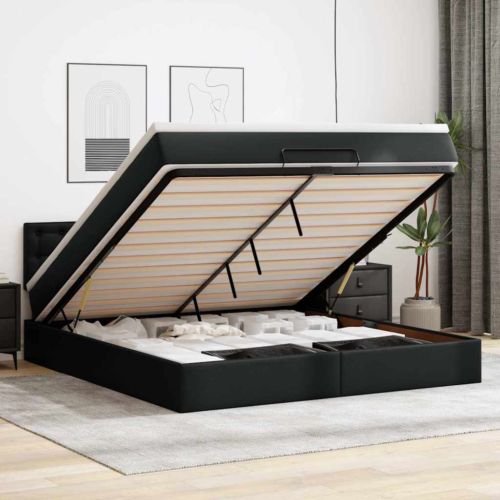 Ottoman-Bett mit Matratzen & LEDs Schwarz 160x200 cm Kunstleder