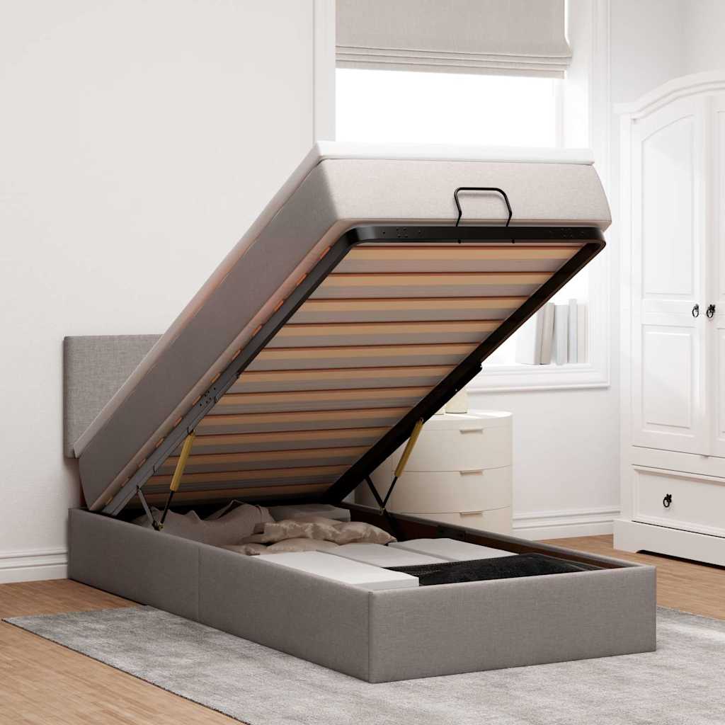 Ottoman-Bett mit Matratze & LEDs Taupe 90x190 cm Stoff