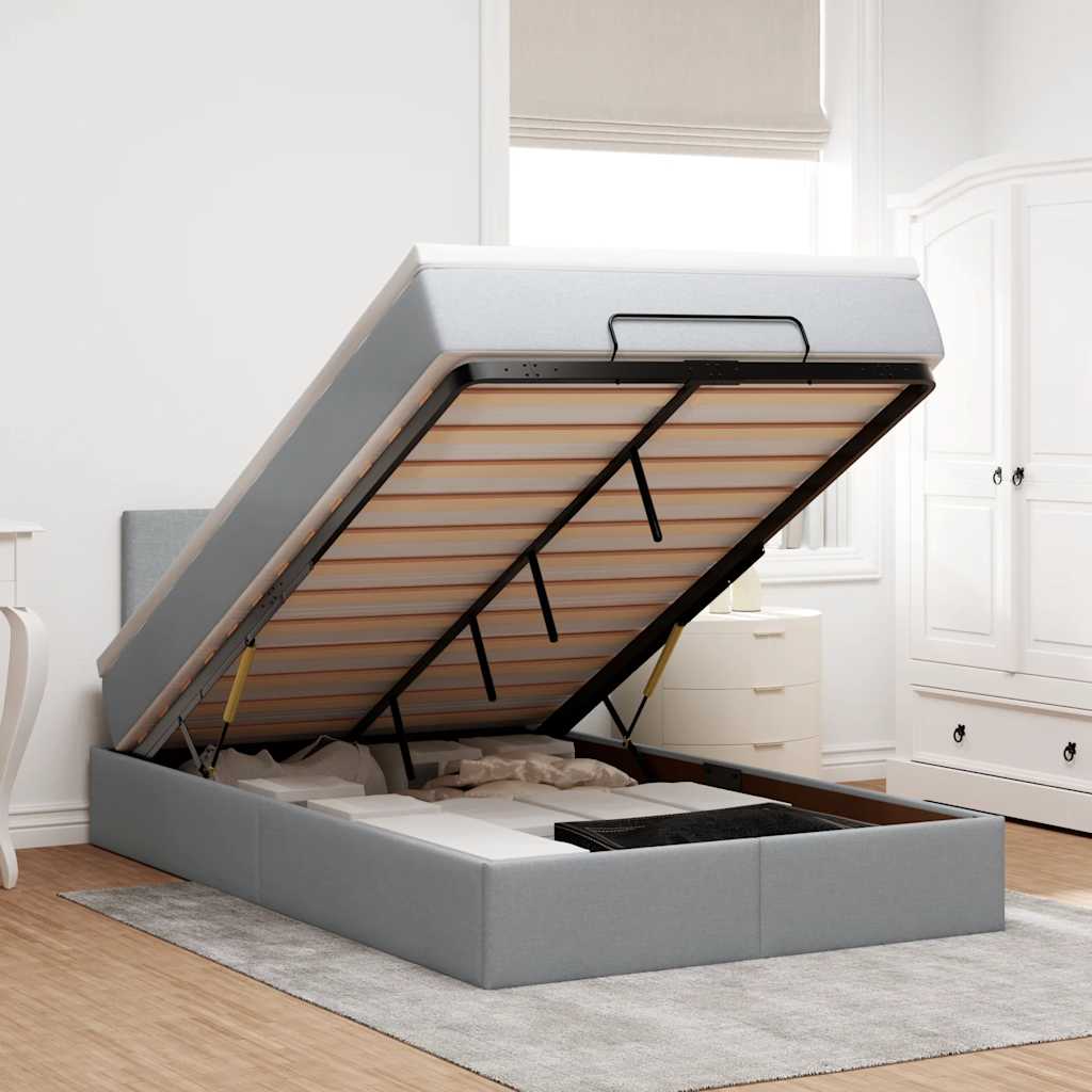 Ottoman-Bett mit Matratze & LEDs Hellgrau 120x190 cm Stoff