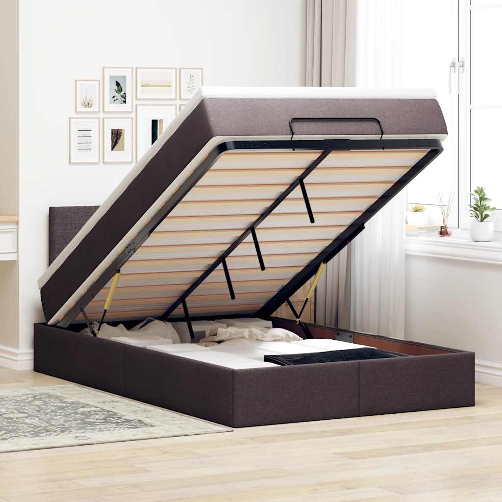 Ottoman-Bett mit Matratze & LEDs Dunkelbraun 120x190 cm Stoff