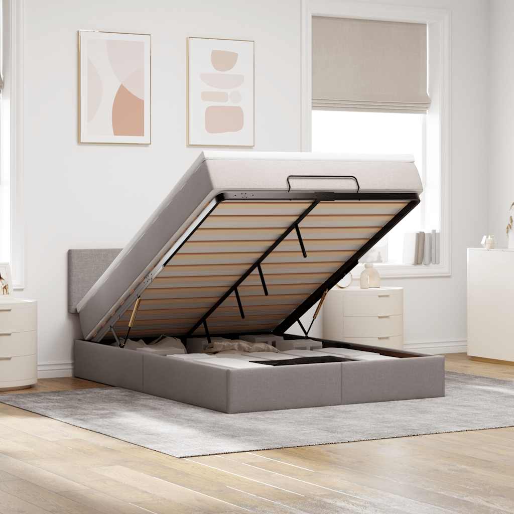 Ottomanische Bett mit Matratze & LEDs Taupe 140x190 cm Stoff