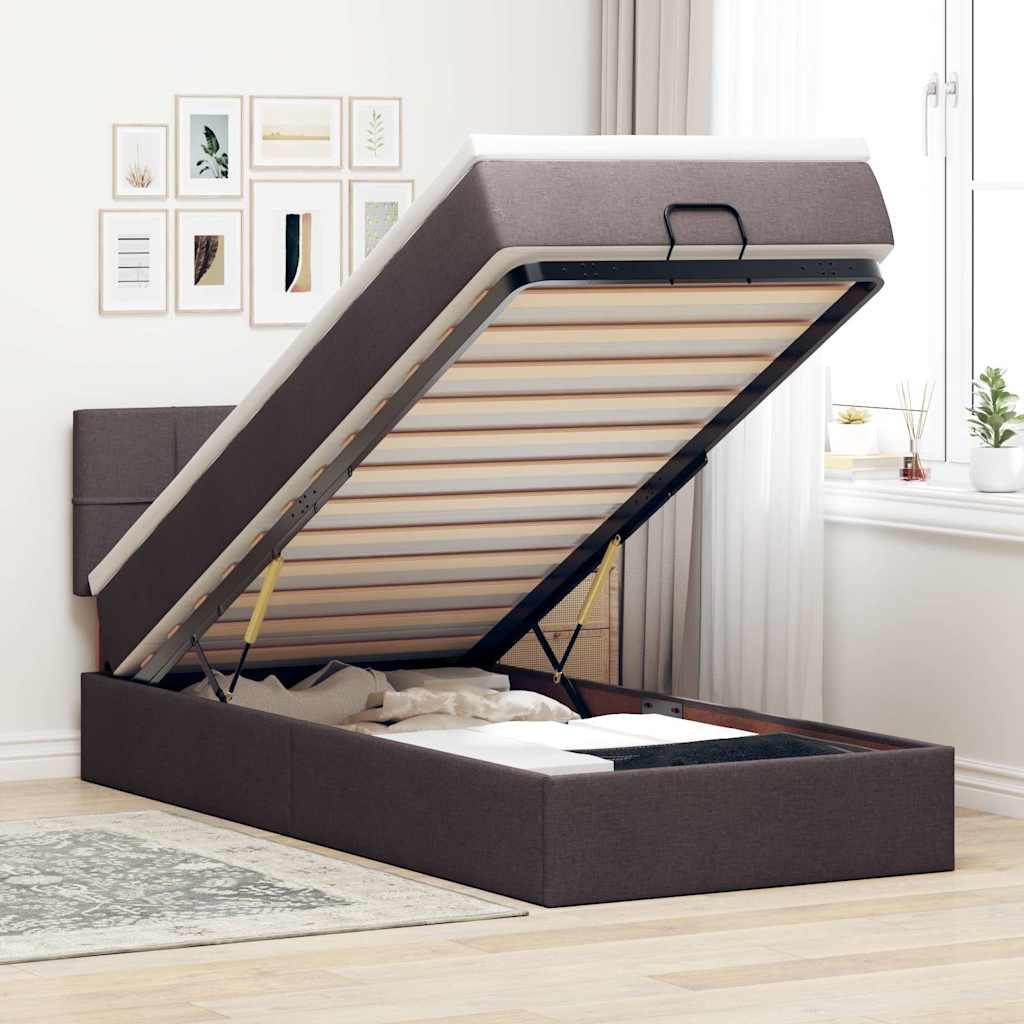 Ottomane Bett mit Matratze & LEDs Dunkelbraun 90x200 cm Stoff