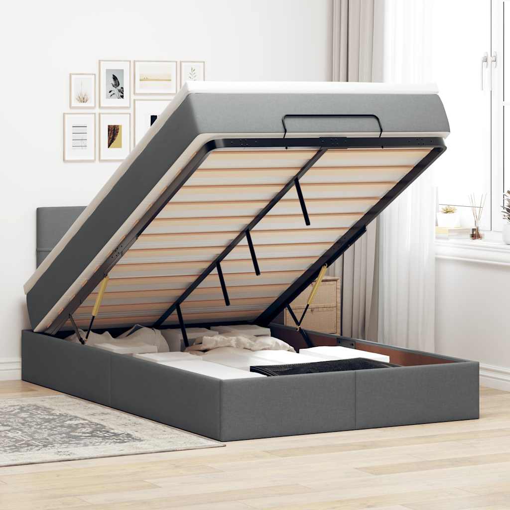Ottomane Bett mit Matratze & LEDs Dunkelgrau 120x190 cm Stoff