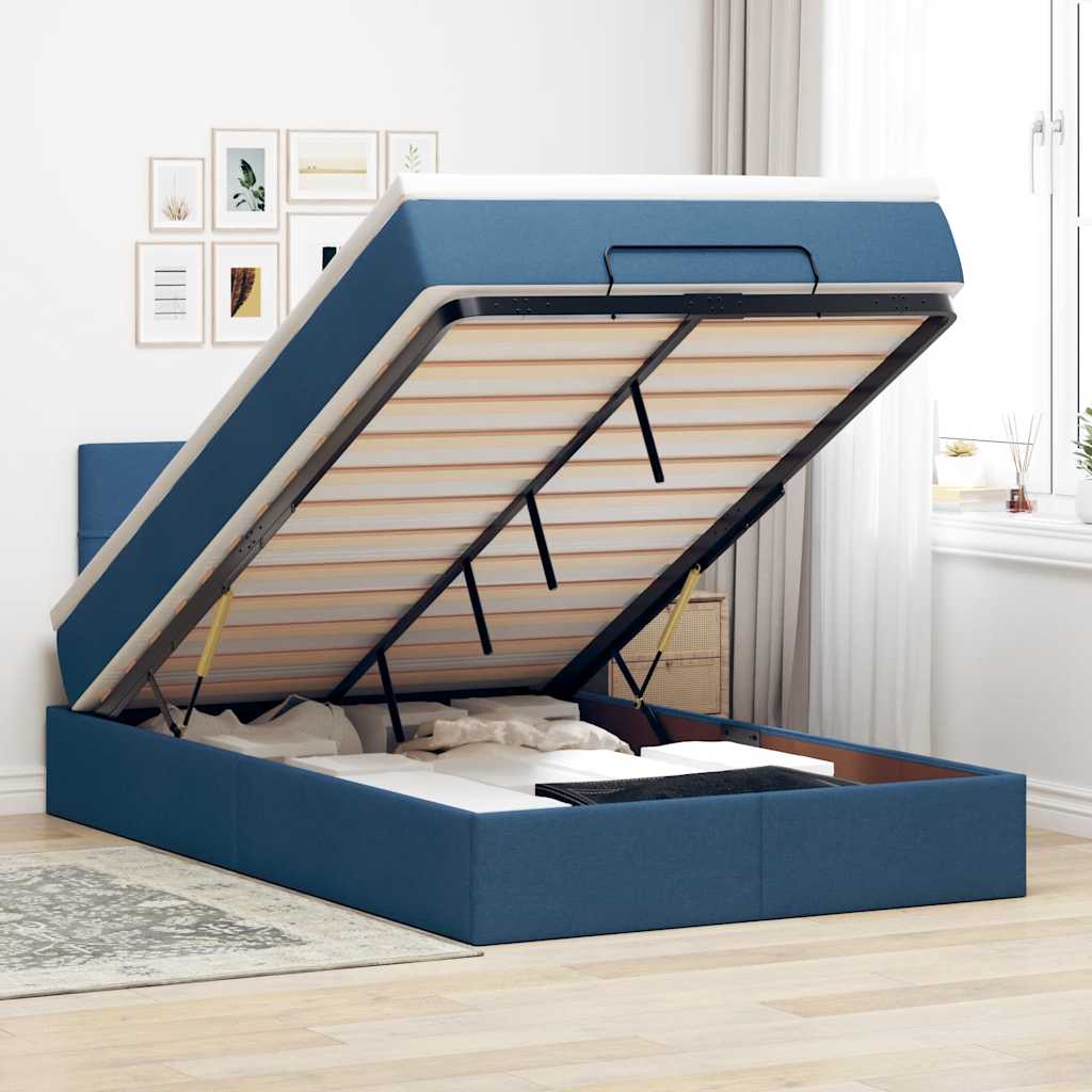 Ottomane Bett mit Matratze & LEDs Blau 120x190 cm Stoff