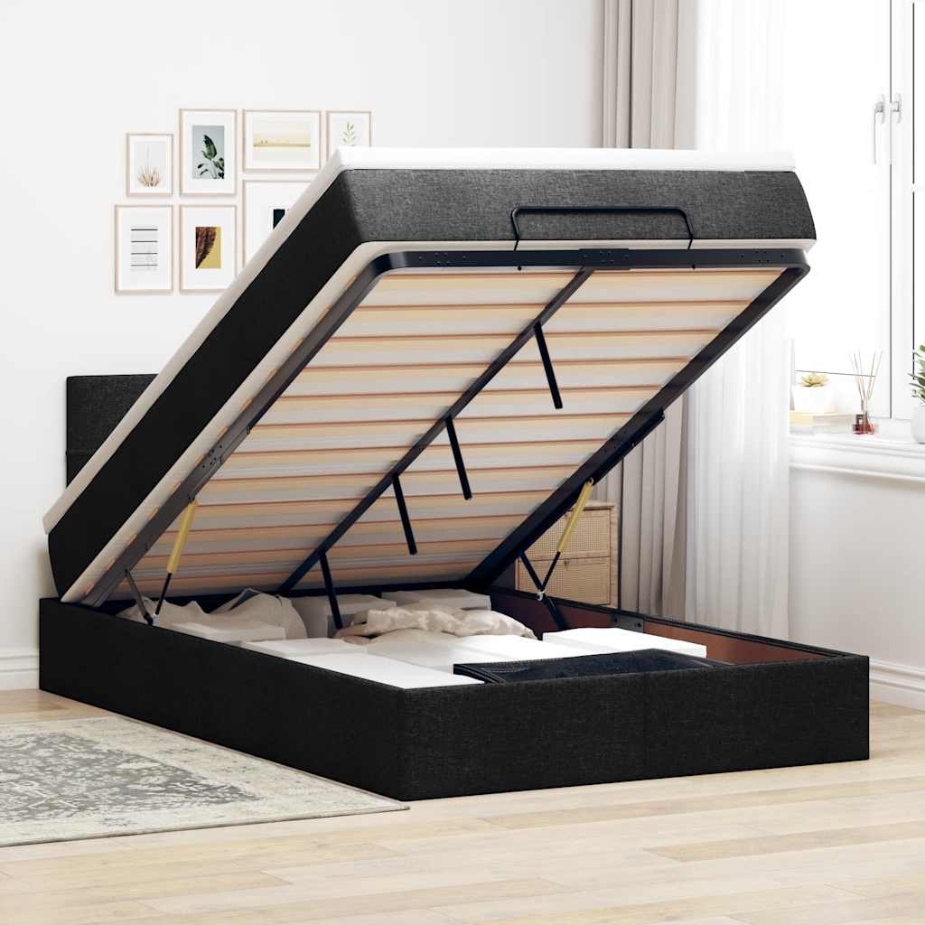Ottoman-Bett mit Matratze & LEDs Schwarz 120x200 cm Stoff