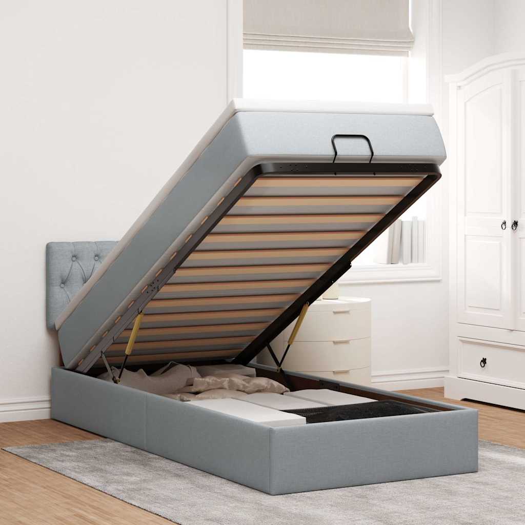 Ottomane Bett mit Matratze & LEDs Hellgrau 80x200 cm Stoff