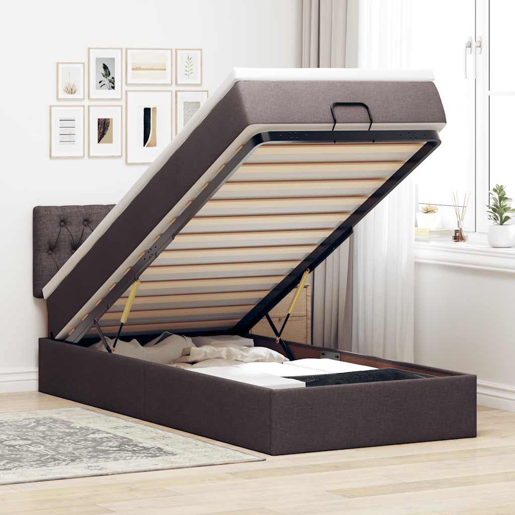 Ottomane Bett mit Matratze & LEDs Dunkelbraun 90x200 cm Stoff