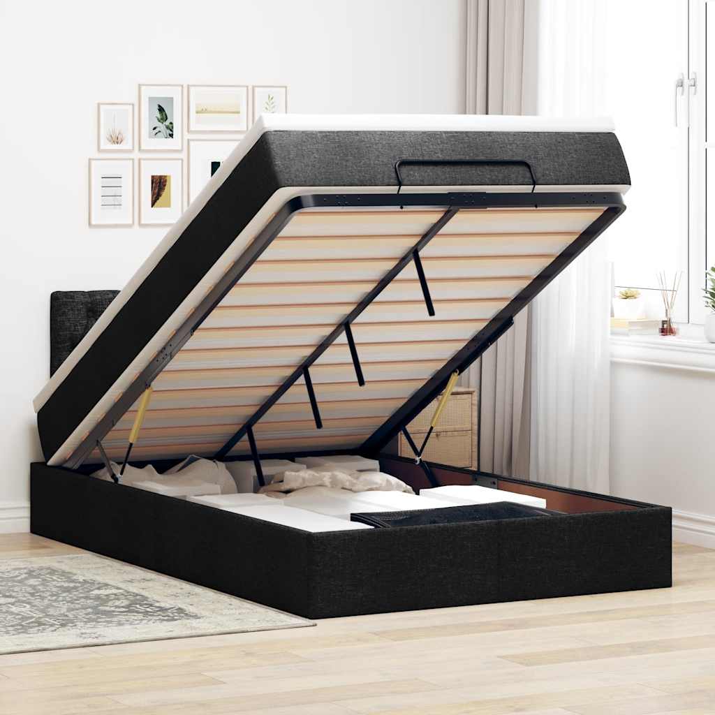 Ottomane Bett mit Matratze & LEDs Schwarz 120x190 cm Stoff