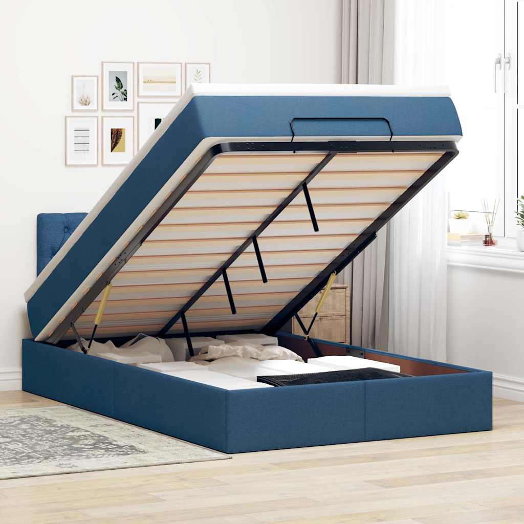 Ottomane Bett mit Matratze & LEDs Blau 120x200 cm Stoff