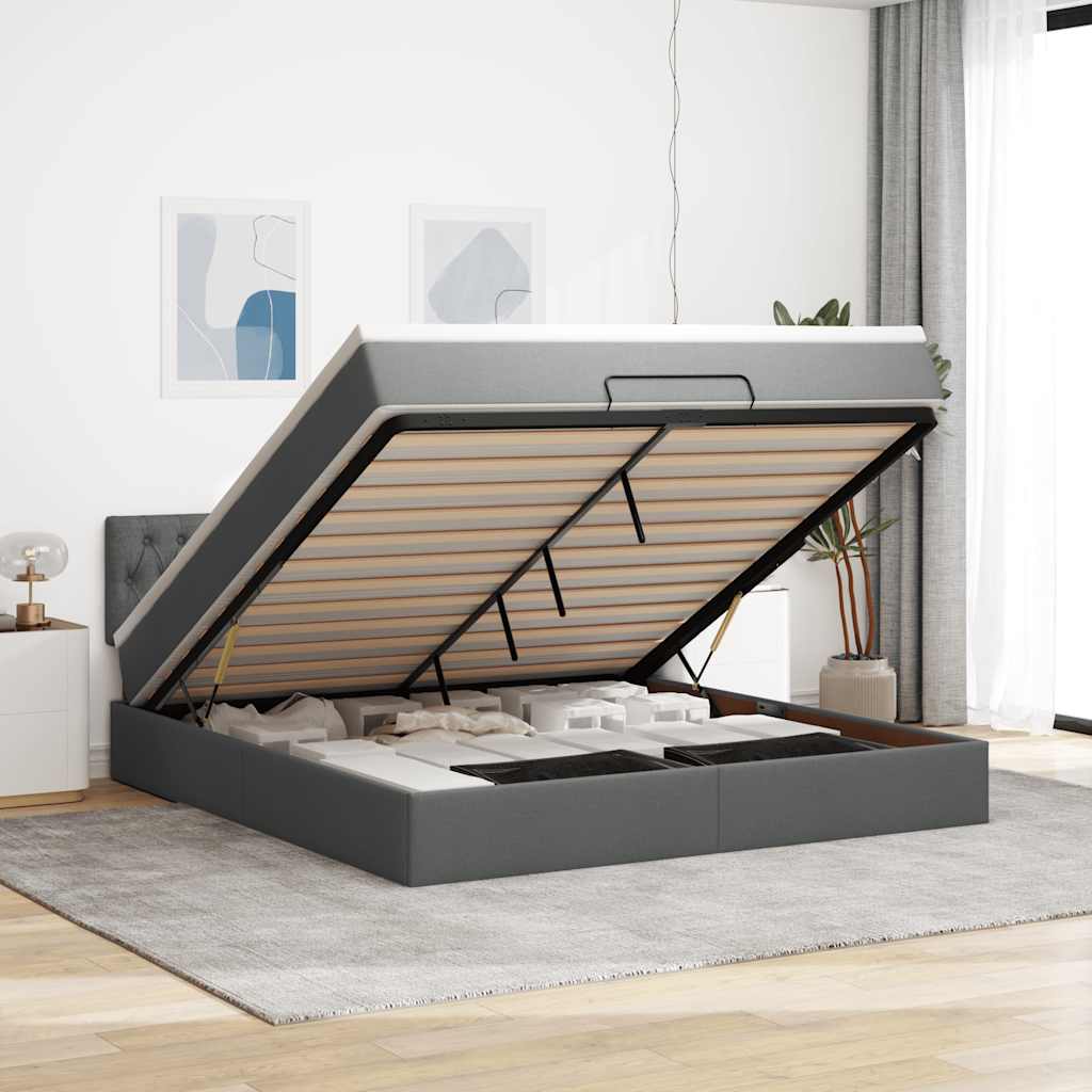 Ottoman-Bett mit Matratze & LEDs Dunkelgrau 160x200 cm Stoff
