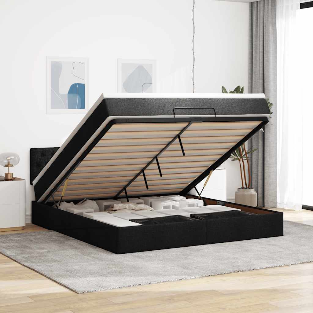 Ottoman-Bett mit Matratze & LEDs Schwarz 160x200 cm Stoff