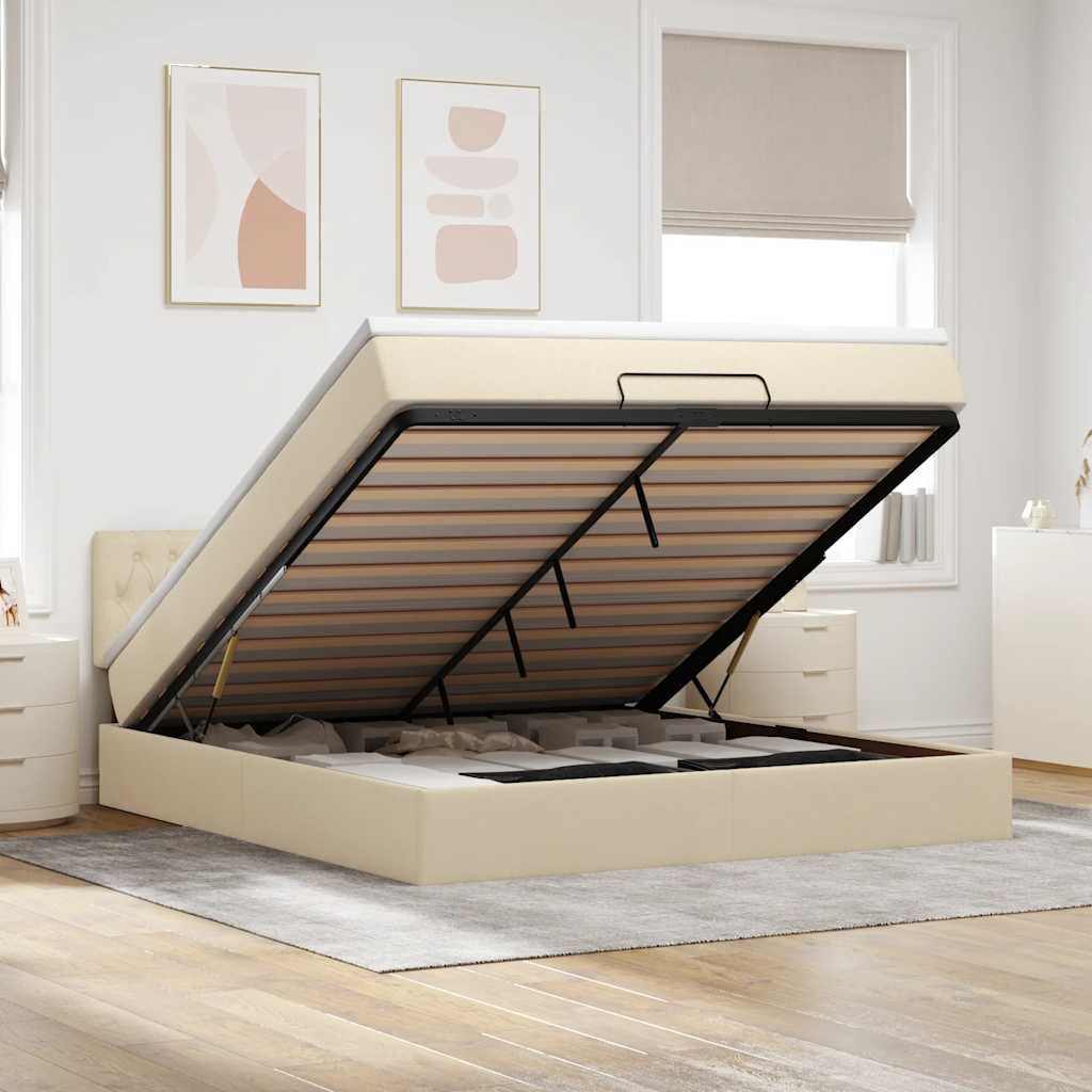 Ottoman-Bett mit Matratze & LEDs Creme 160x200 cm Stoff