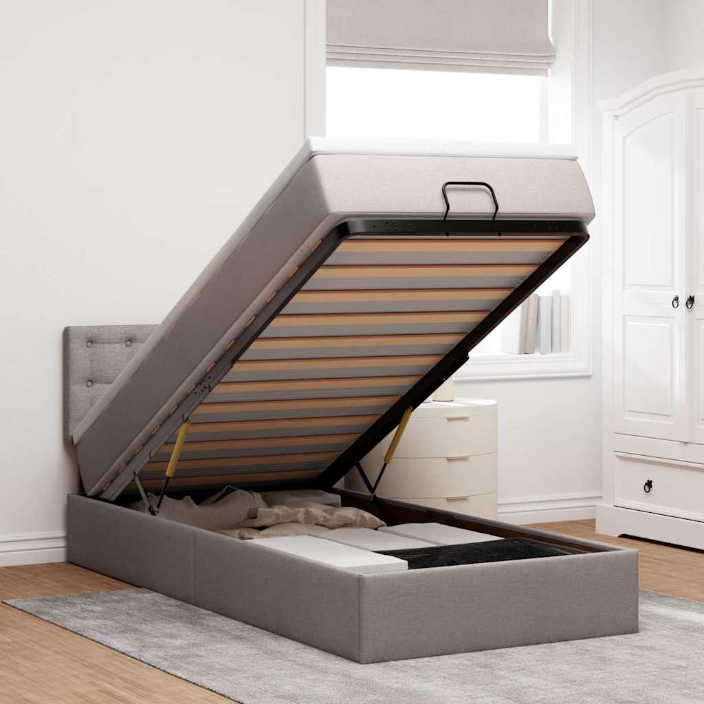 Ottoman-Bett mit Matratze & LEDs Taupe 80x200 cm Stoff