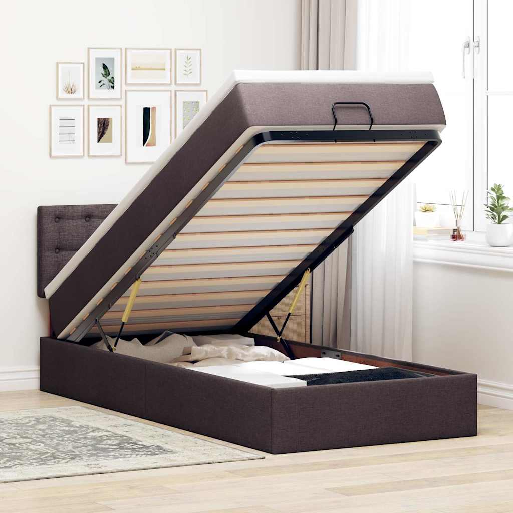 Ottomane Bett mit Matratze & LEDs Dunkelbraun 90x200 cm Stoff
