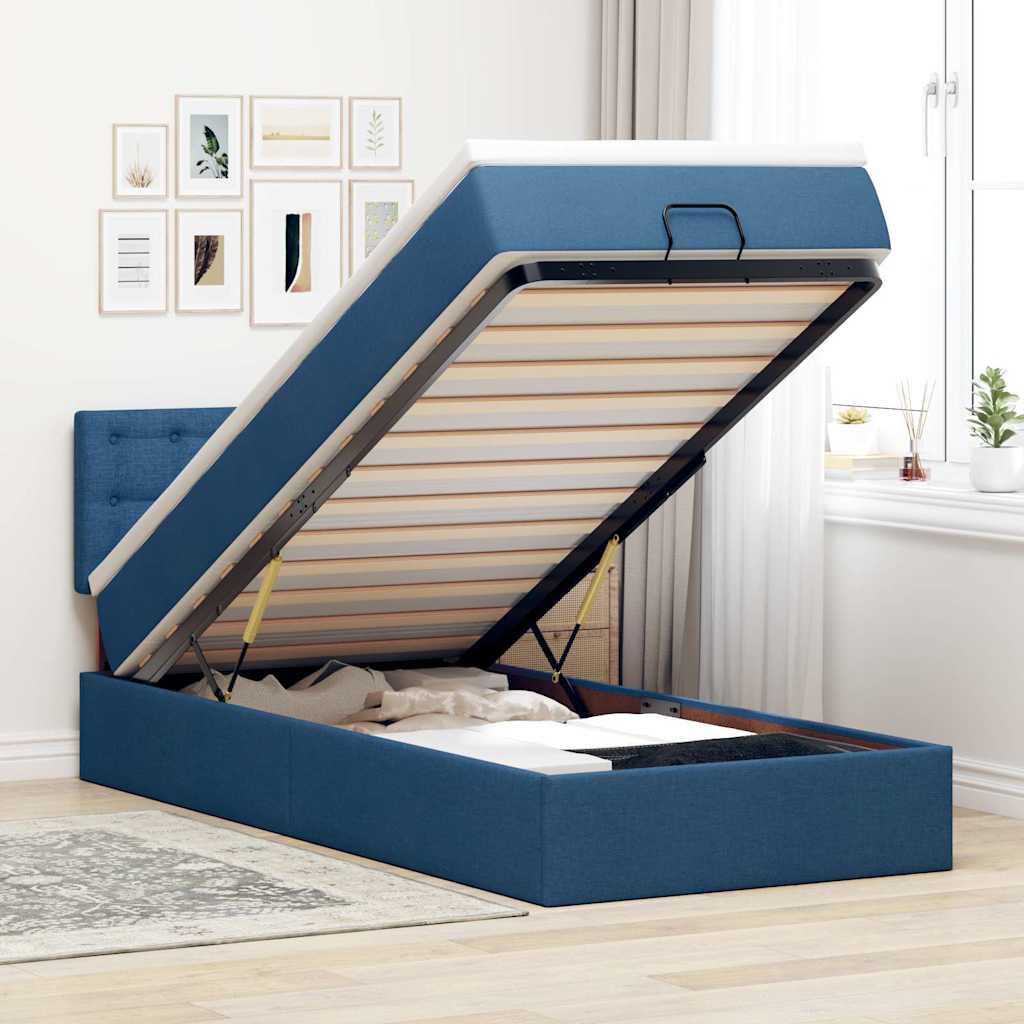 Ottomane Bett mit Matratze & LEDs Blau 90x200 cm Stoff
