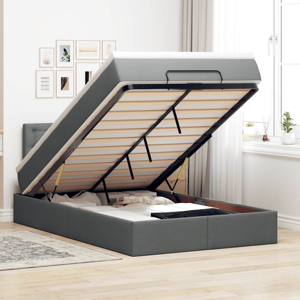 Ottomane Bett mit Matratze & LEDs Dunkelgrau 120x190 cm Stoff