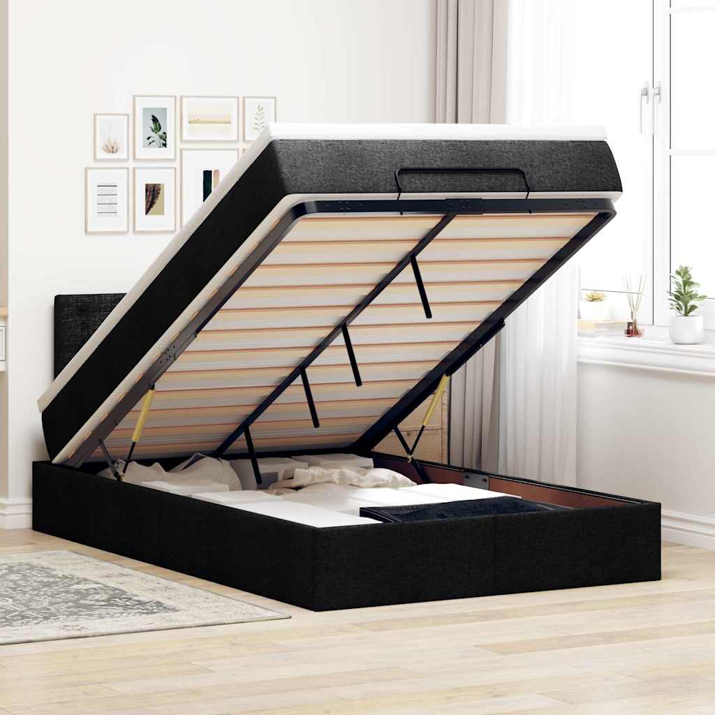 Ottoman-Bett mit Matratze & LEDs Schwarz 120x200 cm Stoff