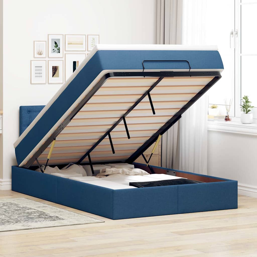 Ottomane Bett mit Matratze & LEDs Blau 120x200 cm Stoff