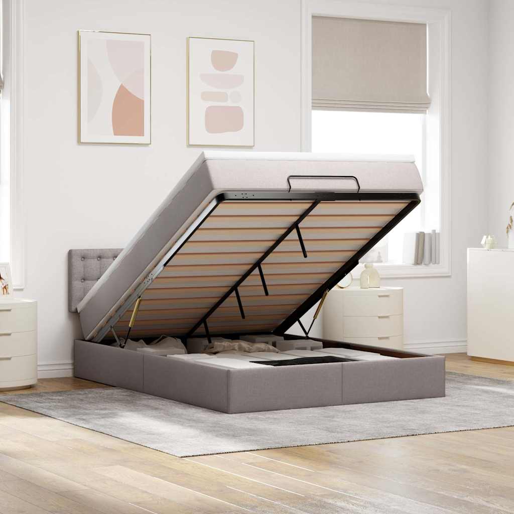 Ottomanische Bett mit Matratze & LEDs Taupe 140x190 cm Stoff
