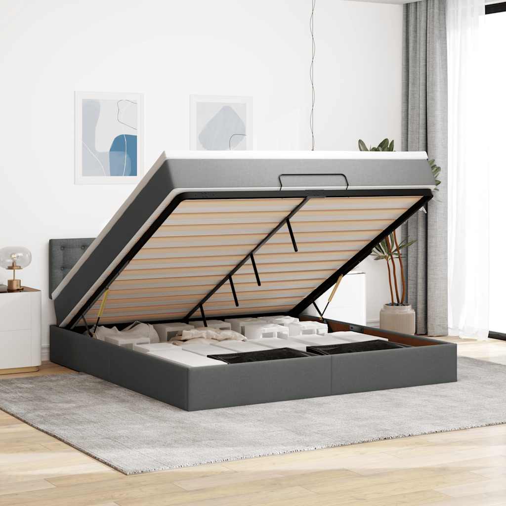 Ottoman-Bett mit Matratze & LEDs Dunkelgrau 160x200 cm Stoff