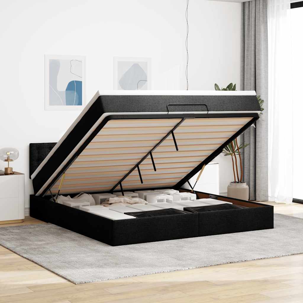 Ottoman-Bett mit Matratze & LEDs Schwarz 160x200 cm Stoff