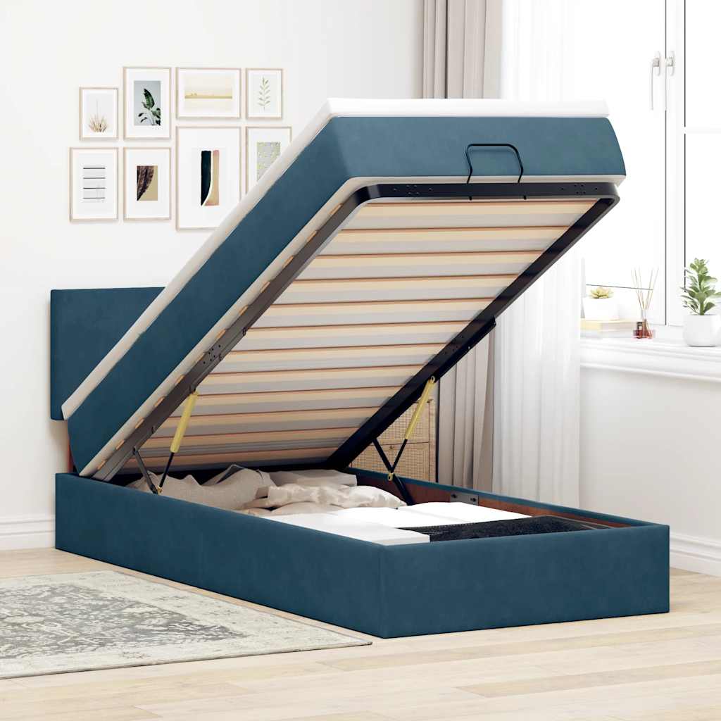 Ottoman-Bett mit Matratze & LEDs Dunkelblau 100x200 cm Samt