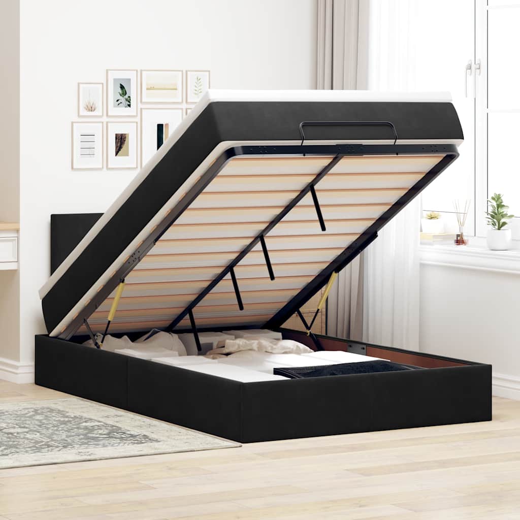 Ottomane Bett mit Matratze & LEDs Schwarz 120x190 cm Samt