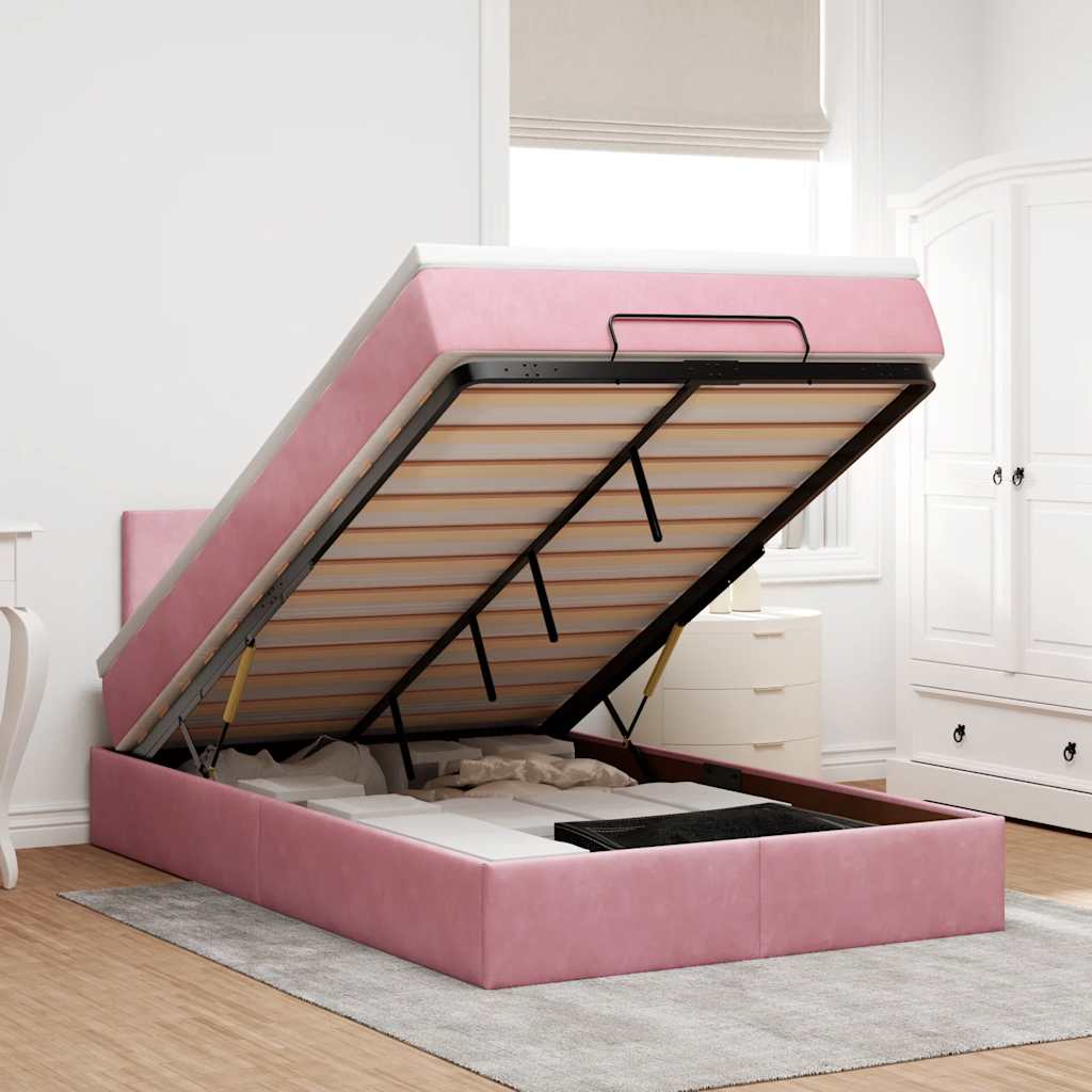 Ottomane Bett mit Matratze & LEDs Rosa 120x190 cm Samt