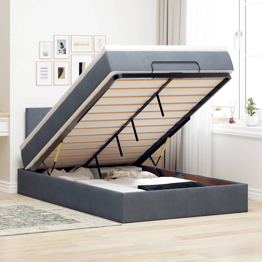 Ottoman-Bett mit Matratze & LEDs Dunkelgrau 120x200 cm Samt