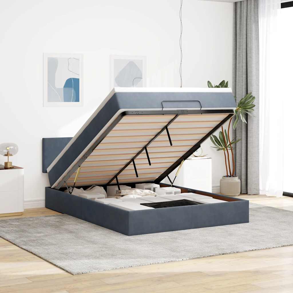 Ottoman-Bett mit Matratze & LEDs Dunkelgrau 140x200 cm Samt