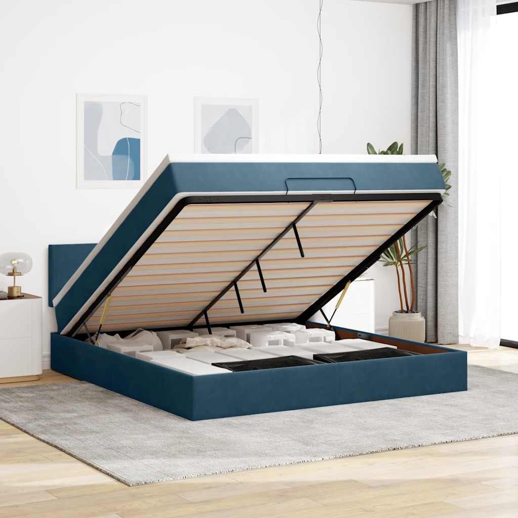 Ottoman-Bett mit Matratze & LEDs Dunkelblau 180x200 cm Samt