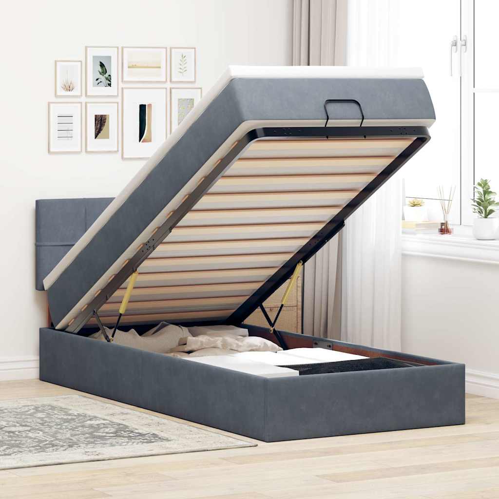 Ottoman-Bett mit Matratze & LEDs Dunkelgrau 90x190 cm Samt