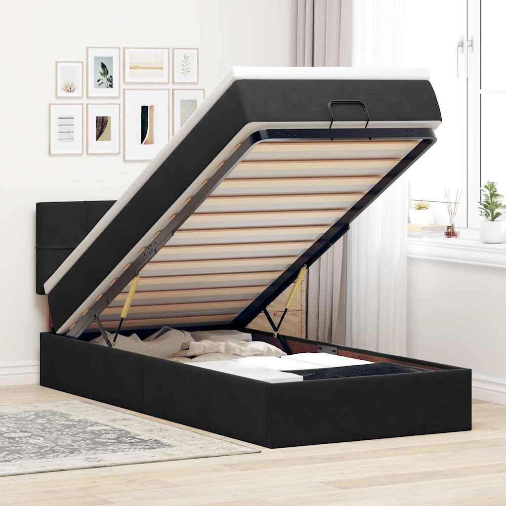 Ottoman-Bett mit Matratze & LEDs Schwarz 90x200 cm Samt
