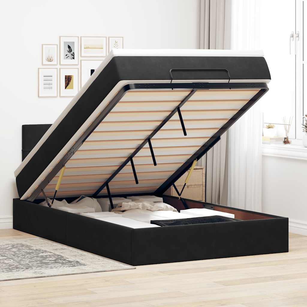 Ottomane Bett mit Matratze & LEDs Schwarz 120x190 cm Samt