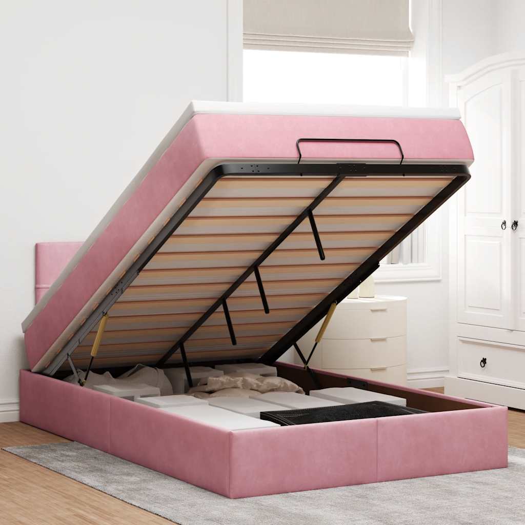 Ottoman-Bett mit Matratze & LEDs Rosa 120x200 cm Samt