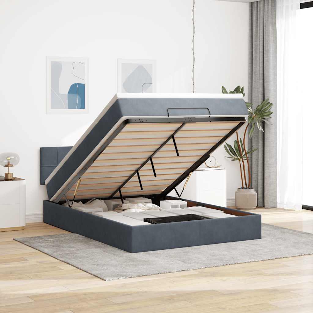 Ottoman-Bett mit Matratze & LEDs Dunkelgrau 140x200 cm Samt