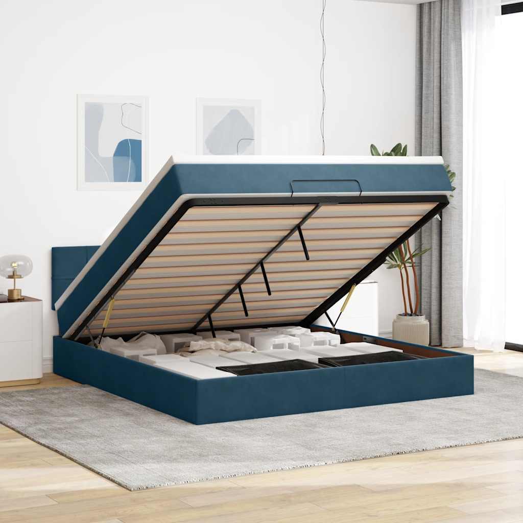 Ottoman-Bett mit Matratze & LEDs Dunkelblau 160x200 cm Samt
