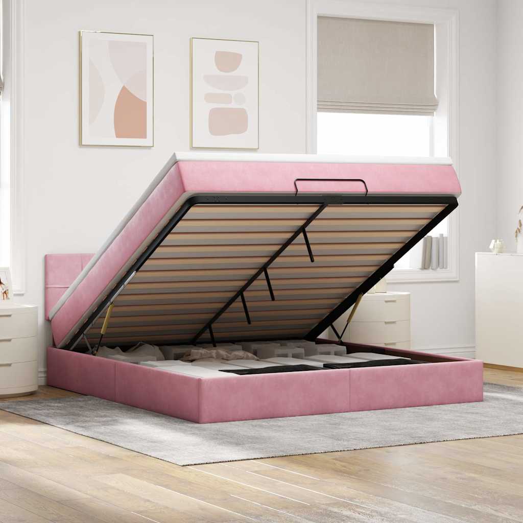 Ottoman-Bett mit Matratze & LEDs Rosa 160x200 cm Samt
