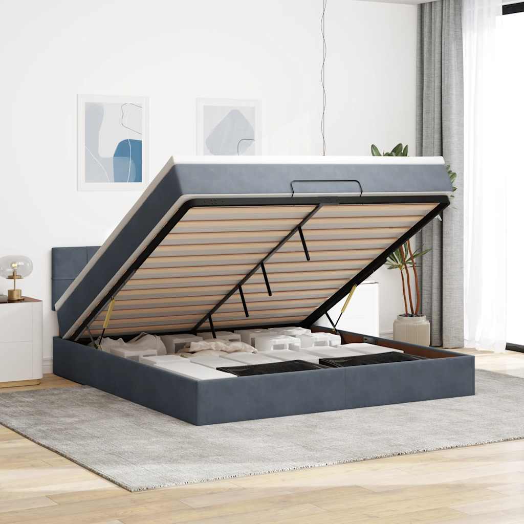 Ottoman-Bett mit Matratze & LEDs Dunkelgrau 180x200 cm Samt