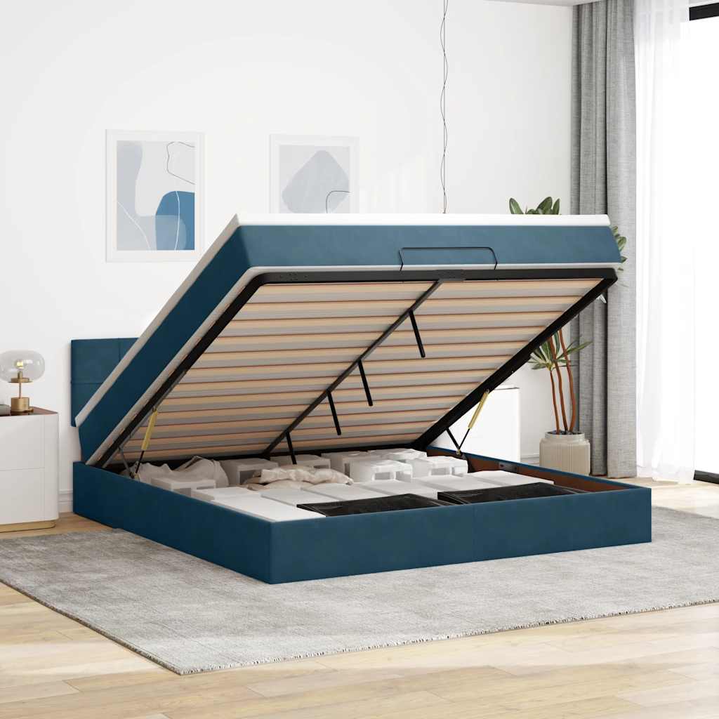 Ottoman-Bett mit Matratze & LEDs Dunkelblau 180x200 cm Samt
